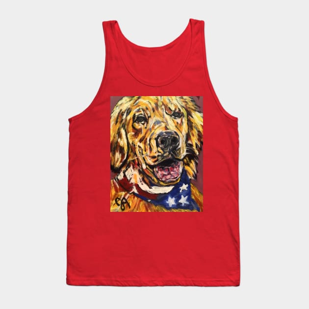 golden retriever dog with flag bandana Tank Top by Jeneralarts